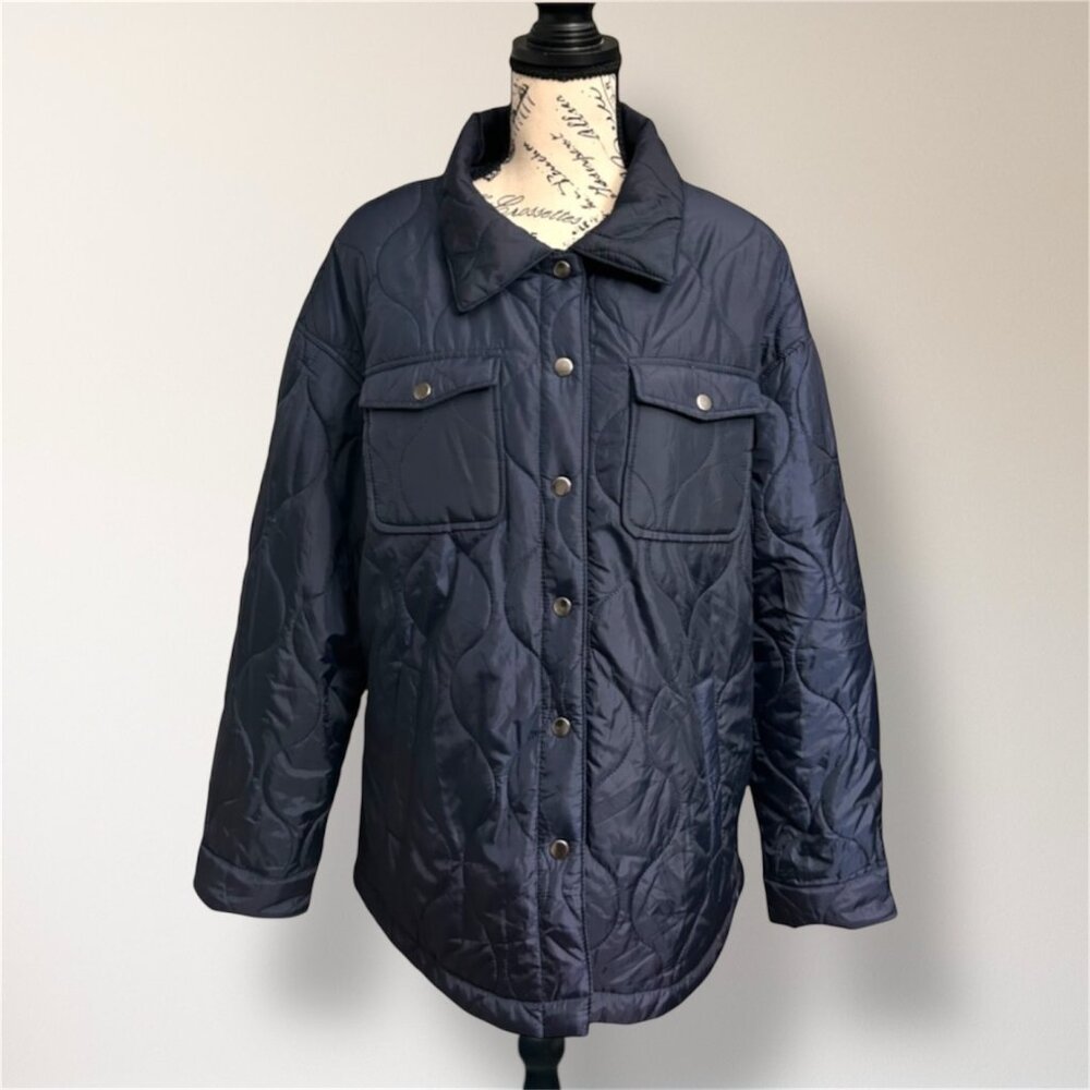 Ci Sono Outherwear XL Navy Quilted Puffer Jacket Snap Front‎ Coat Utility Pocket
